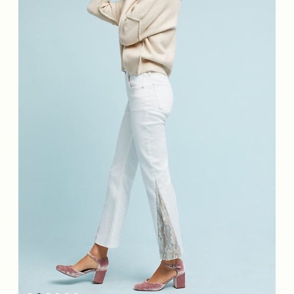 Anthropologie Pilcro and the Letterpress High-Rise Sequins Flared Jeans White - Picture 5 of 13